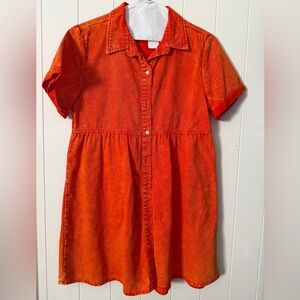 Oversized Denim Style Button Front Shirt Dress Size M Orange